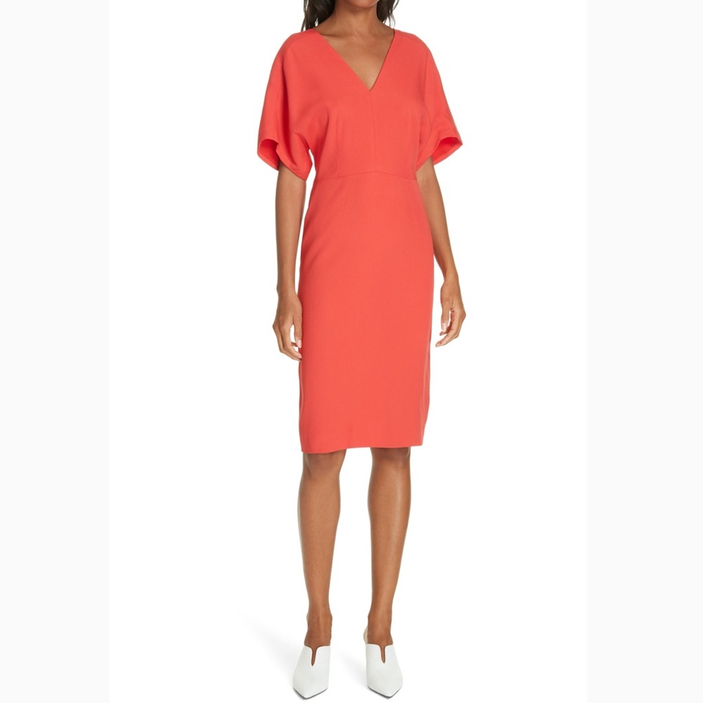 Lewit Red Fully Lined Sheath Dress with Loose Sleeves - Size 8